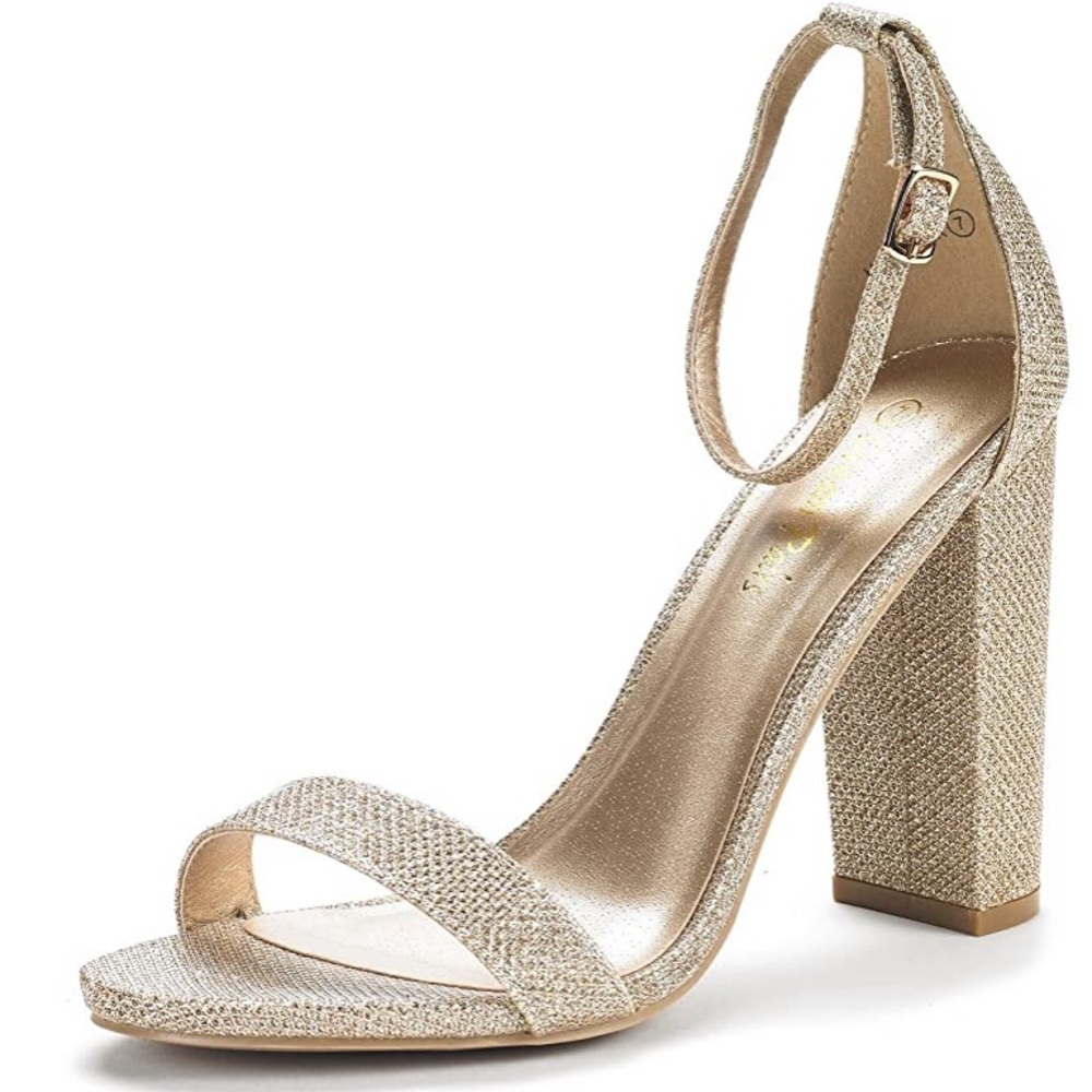 Gold Ankle Strap Chunky Heels